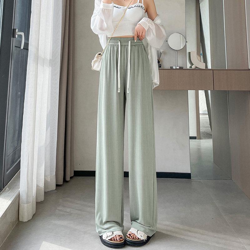 2026 Women's High-Waisted Ice Silk Wide-Leg Pants - Slimming, Cool, Loose, Floor-Length, Casual