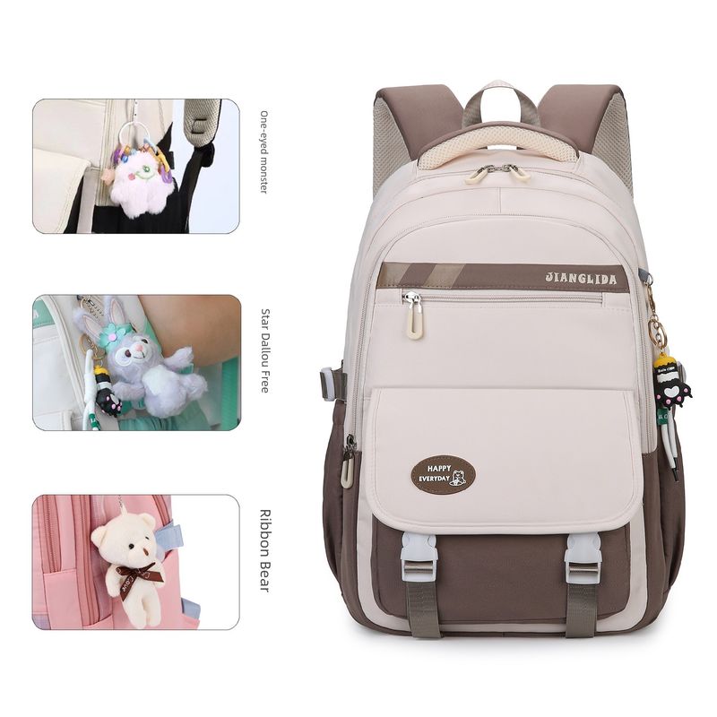 

High School Girls Large Capacity Stain-Resistant Waterproof 2025 New Arrival Multi-Compartment Fancy Spine Protection Burden Alleviation Backpack Brown_backpack + Cat Claw (original pendant)