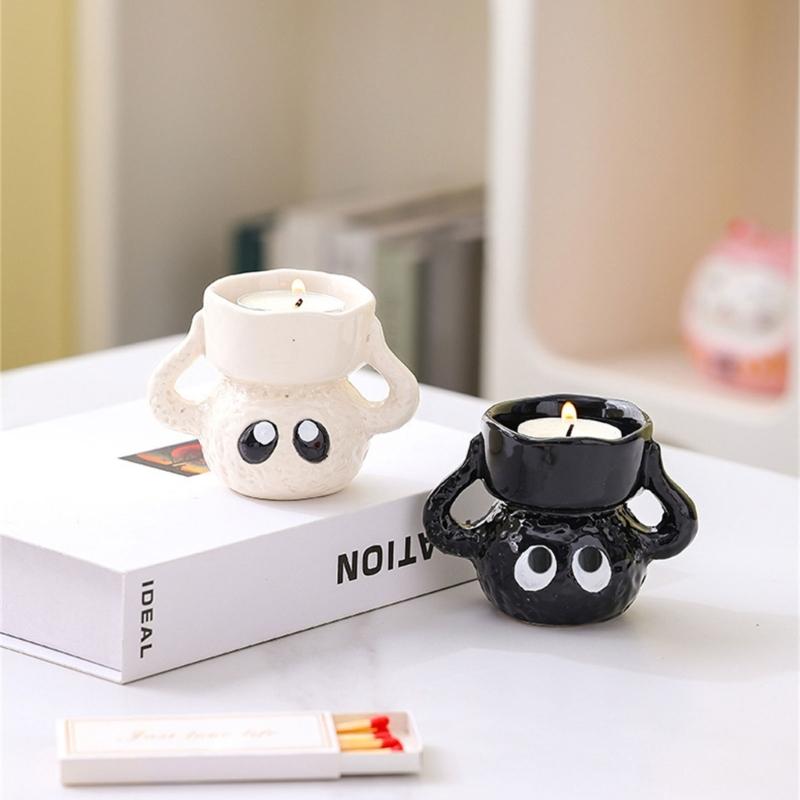 Unique Small Cartoon Briquette Candle Holder Ceramics Tealight Candle Stand for Home Decors Living Room or Bedroom