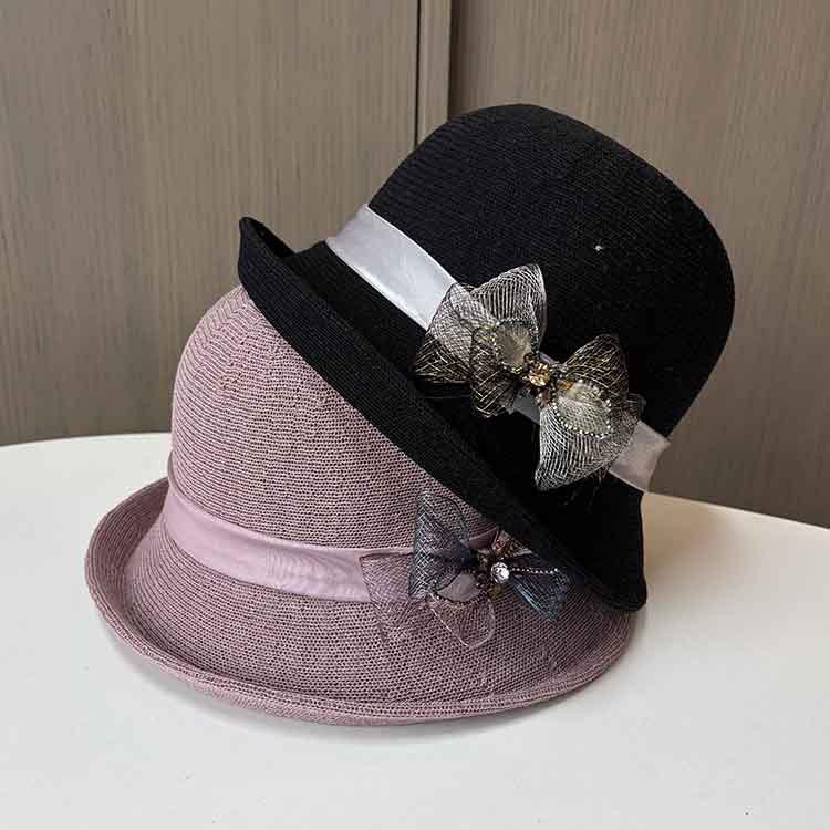 New handmade bow decoration crimped sun hat women's elegant top hat spring and summer light sun hat