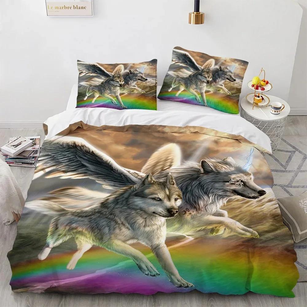 Wolf Duvet Cover Set Black White Wolf Yin and Yang Pattern Wild Animals Comforter Cover King Queen Size for Kid Boys Bedding Set