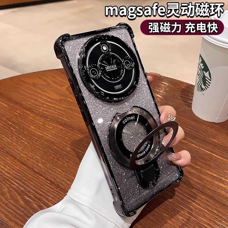 Applicable To OPPO Reno15F Mobile Phone Case Airbag Electroplating Glitter Soft Case A6X Magnetic Suction Bracket Anti-drop Protective Cover