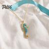 Talos Women Blue Seahorse Necklace, Rhinestone Pendant Stylish Sea Creature Summer Beach Gift for Her Wife Girlfriend
