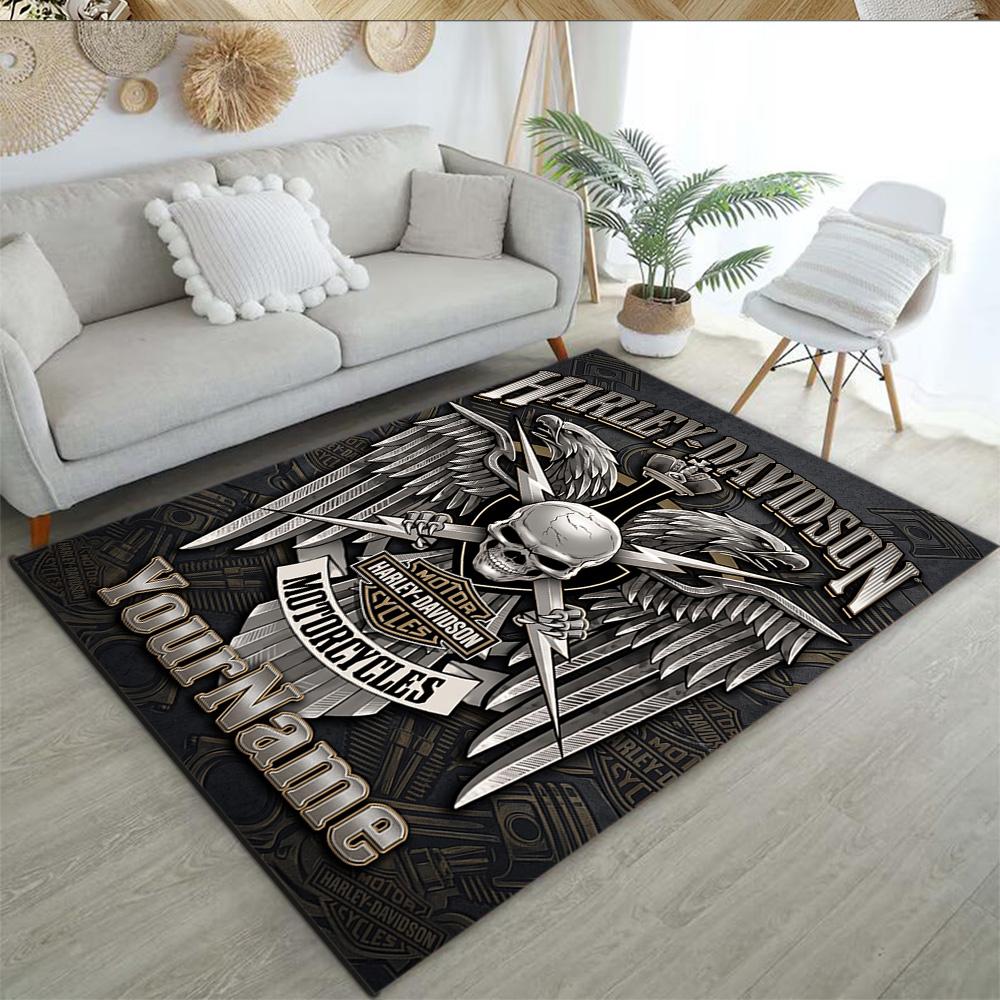 Harley-davidson Motorcycles Personalized Name Area Rug Suitable for Outdoor Game Room Foyer Dining Room Antislip Carpet Anime Office Decor