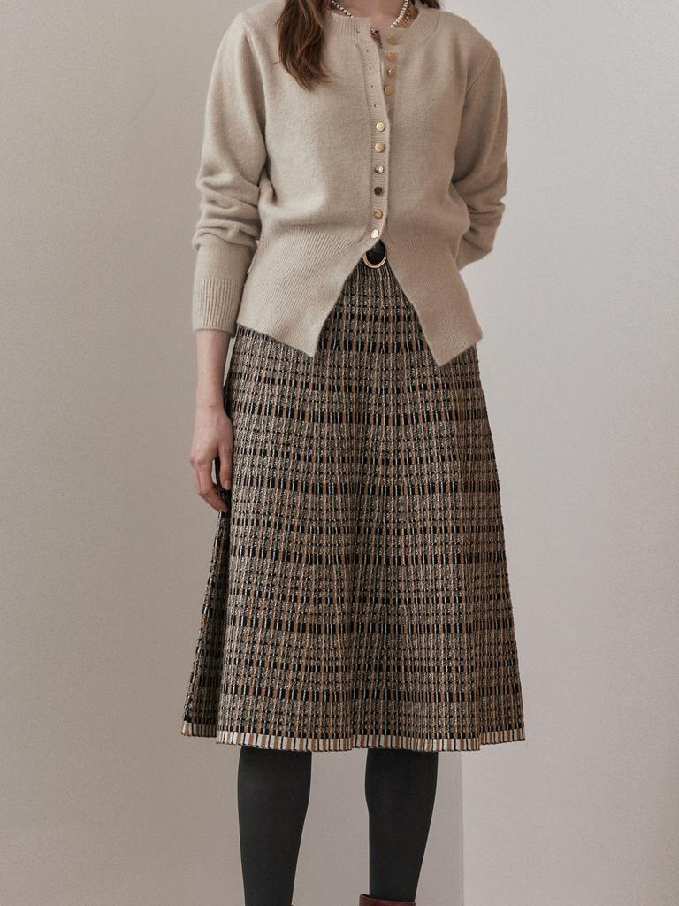 Maja Metal Mix Tweed Knit Flare Long Skirt