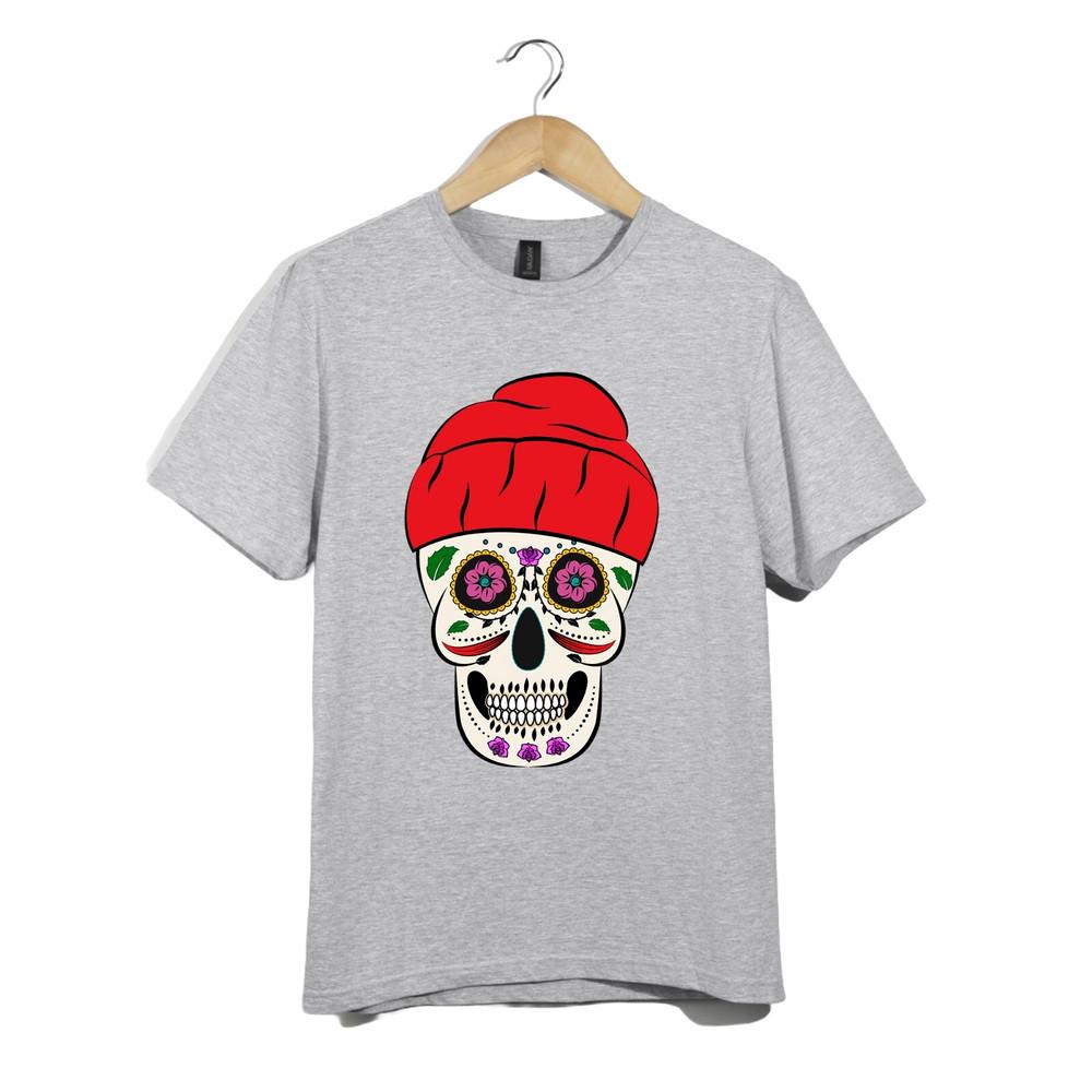 

Day Of The Dead Tshirt Unisex Red Beanie Sugar Skull Streetwear Graphic Gift Top XL