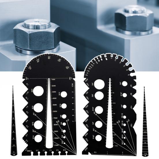 2Pcs Thread Measurement Gauge 26 Holes Metal Thread Pitch Multi-Gauge with Case Metric Imperial Scales Measuring Tool