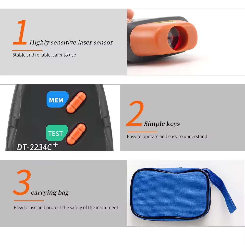 DT2234C+ Photoelectric Tachometer RPM Meter Speed Tester Laser Digital Tachometer Indicator Instrument Motor Speedometer