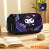 Purple Moon Magic Kuromi Print Double-Layer Flip-Top Black Pencil Case - Back-to-School Essential Pencil Box, Daily Multi-Functional Makeup Bag, Large