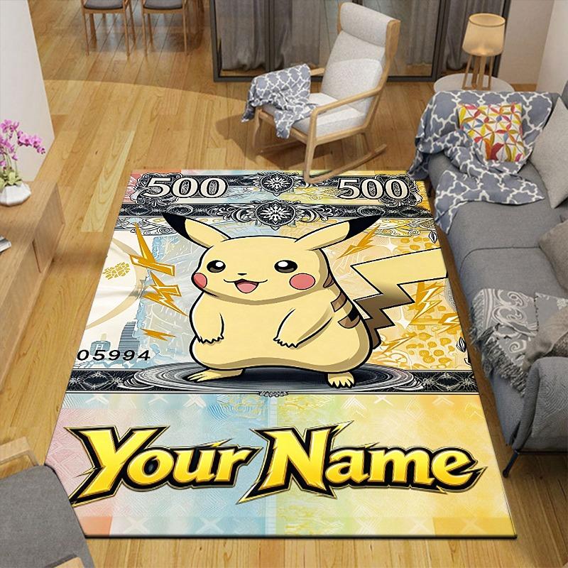 Custom 1Pc Custom Pikachu Card Template Flannel Personalized Rug Non Slip Floor Mat Soft Carpet for Living Bedroom Office Home Decor Gift