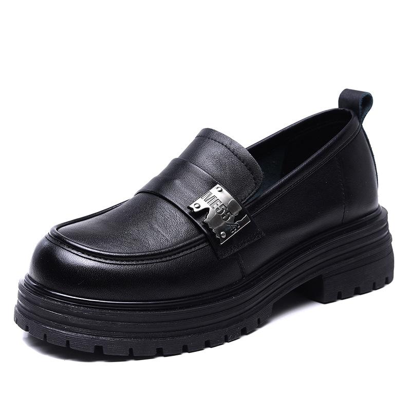 First layer cowhide sole loafers women's 2025 spring new retro breathable single shoes thick sole large size small leather shoes tide