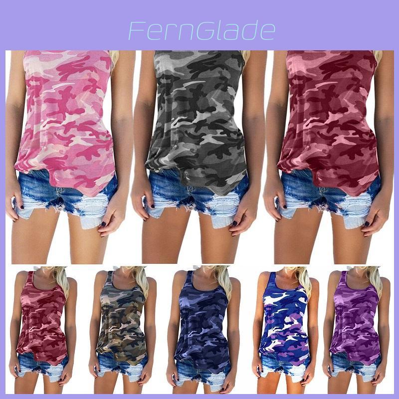Stylish Women's Ladies Sleeveless Camo Vest Tops With Breathable Fabric For Summer