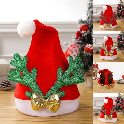 Chapéu de Natal de camada única de veludo brilhante com estampa dourada de floco de neve, estrela e lua
