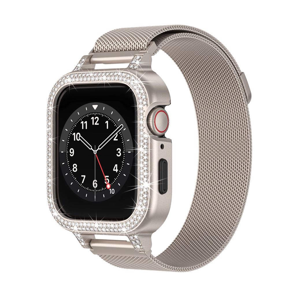 Luxury Metal Strap + Case For Apple Watch Series 9 8 7 6 5 SE 4 38/40/41/42/44/45mm Diamond Pearl Bracelet Band For iWatch UItra 2