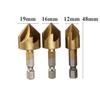 6pcs 82° Hexagon Handle 5-Blade Chamfering Tool 6-19mm Woodworking Hole Opener