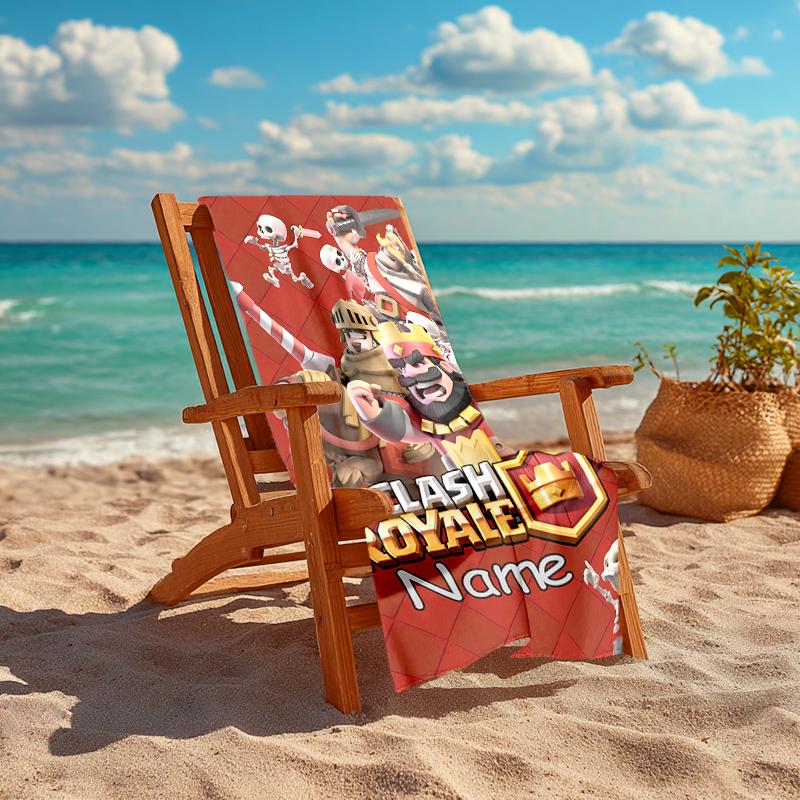 Personalized customized proof beach towel with Clash Royale pattern - soft, absorbent, quick-drying, perfect swimming, camping&bathing