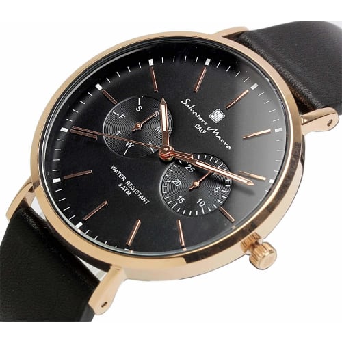 Salvatore Marra Watch, Italian Brand, Unisex, Quartz Movement, Calendar, SM15117L (Rose Black)