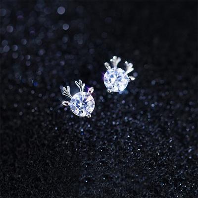 Korean Version of the New Diamond Elk Horn Earrings Female Temperament Sweet Korean Personality Simple Creative Earrings Earrings
