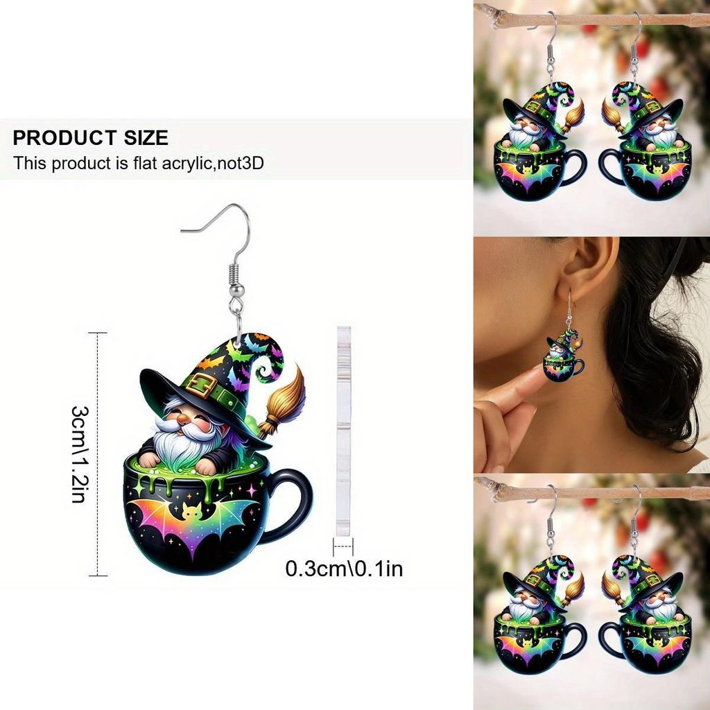 Halloween Themed Tea Cup Wizard Pattern Women Acrylic Earrings For Adults
