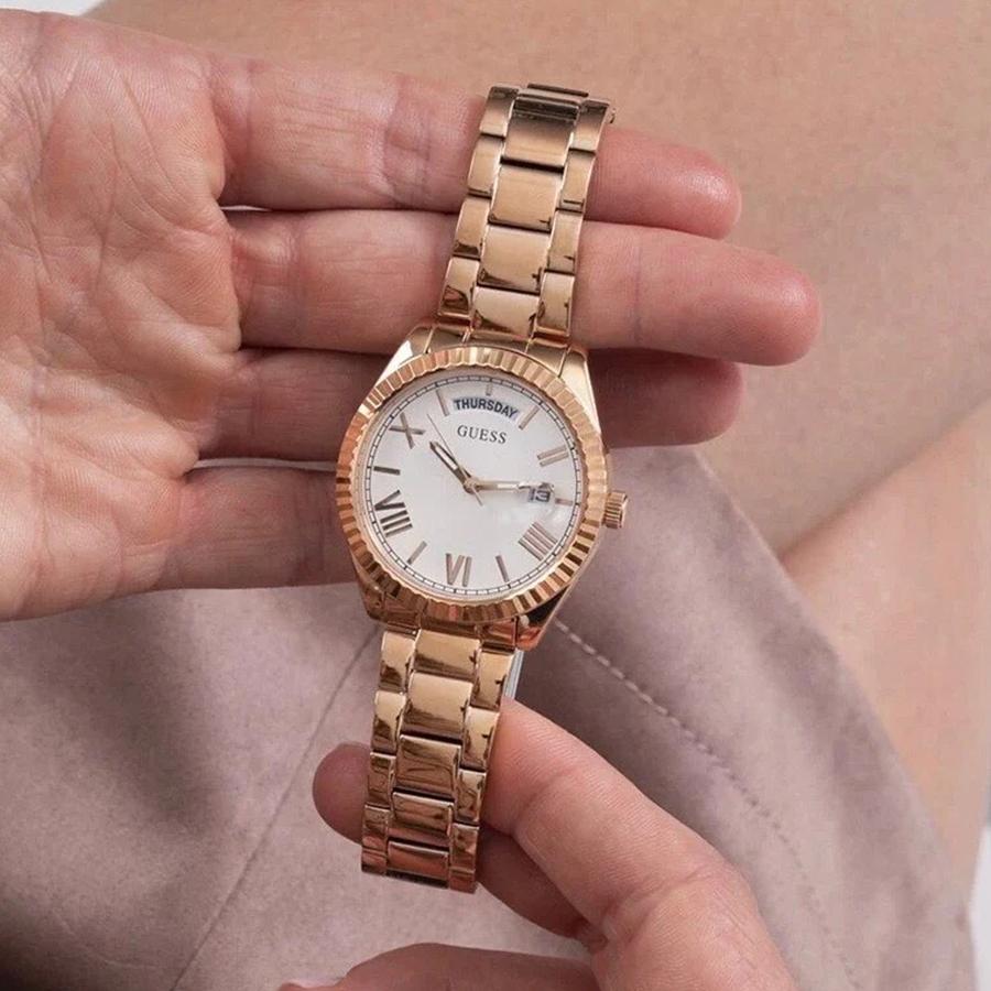 Guess Ladies' Watch - Rose Gold Steel Strap White Dial Day-Date GW0308L3