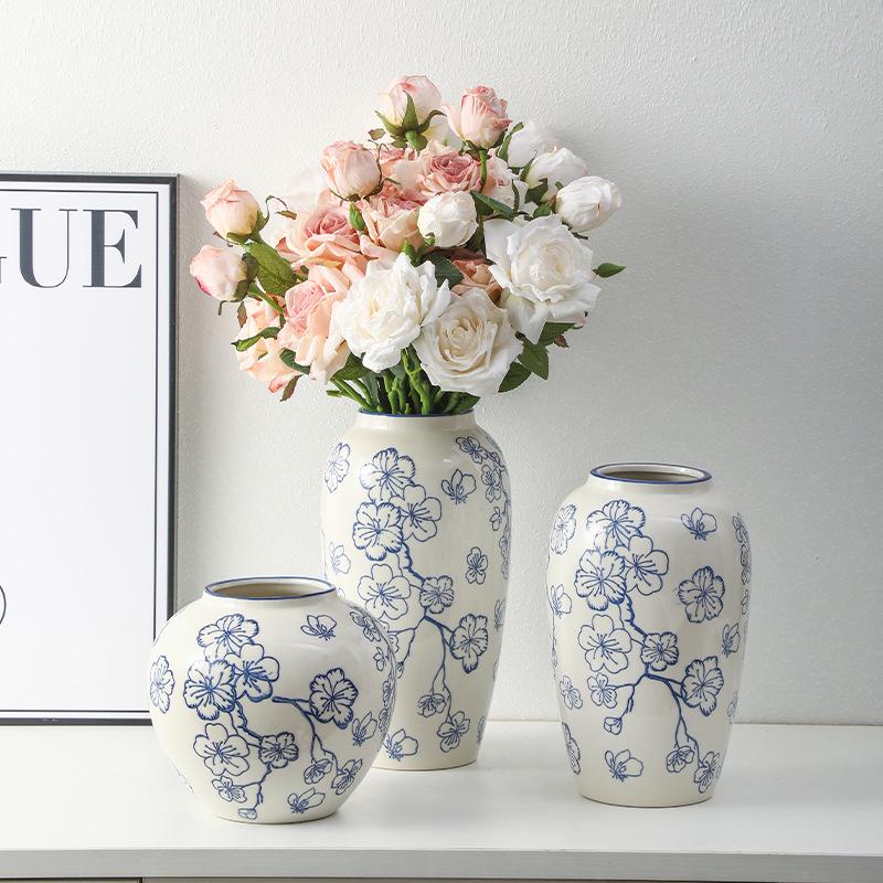 Blue & White Retro Porcelain Vase - Luxury Ceramic Home Decor