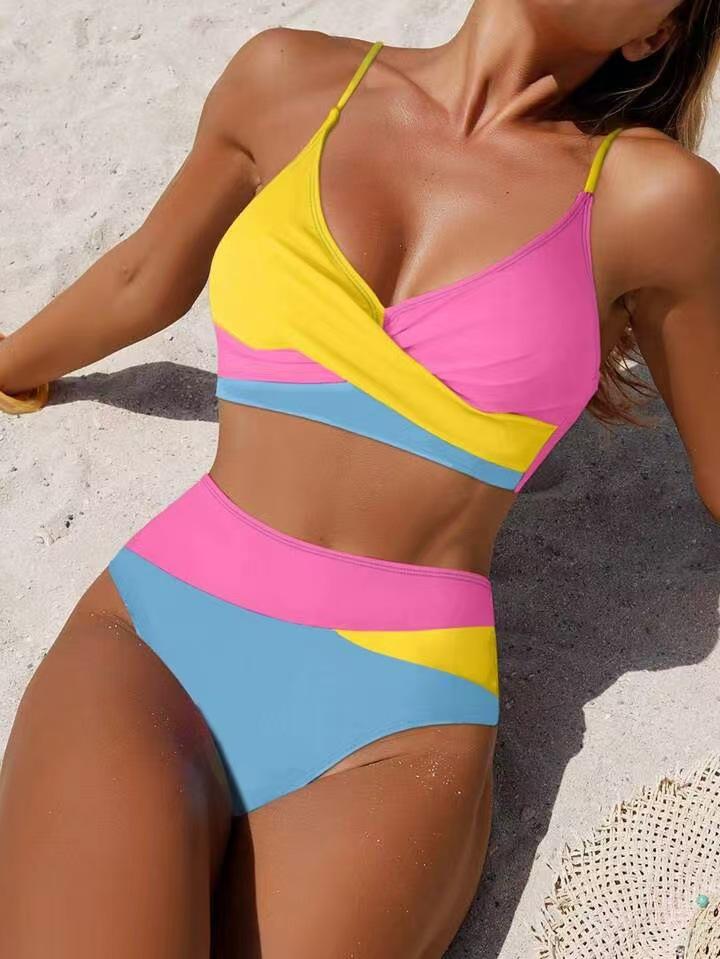 New swimsuit split splicing contrasting color bikini high waist sexy hot spring vacation