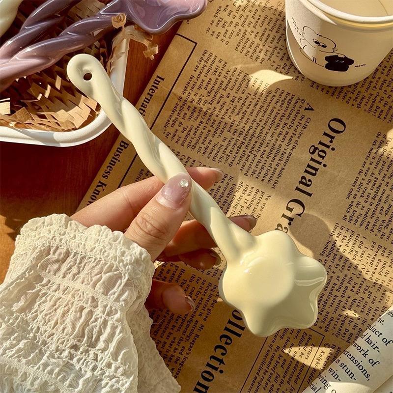 Ceramic Star Shaped Spoon Twisted Spoon Cute Long Handled Cream Design Coffee Stirring Spoon