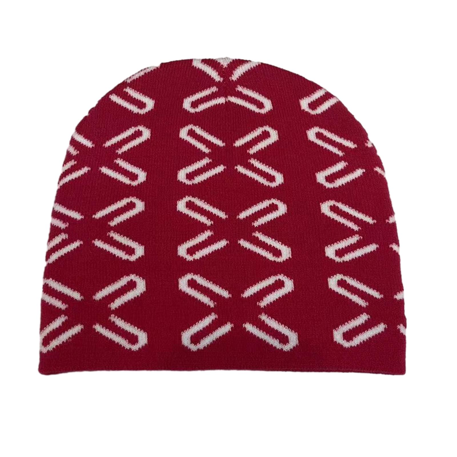 

Jacquard Pattern Handmade Elastic Hat Soft Winter Warmer Knitted Hat Cold Winter Presents for Students Teenagers червоний