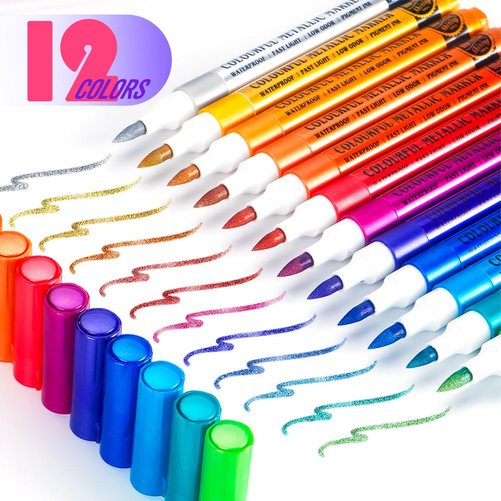 Premium ART WALKER Acrylic Metallic Ink Marker Paint Pen 5mm Soft Brush Tip for Card Making DIY Crafts Decorative Projects