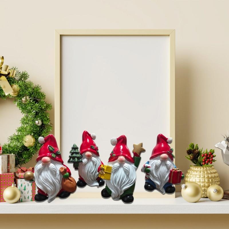 Christmas Santa Statue Resins Gnomes Miniature Figurine For Outdoor Indoor Holiday Tabletop Shelf Decoration Ornament