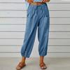 Women's High Waist Linen Pants Loose Fit Cropped Trousers Solid Drawstring Button Casual Fall Harem Pants