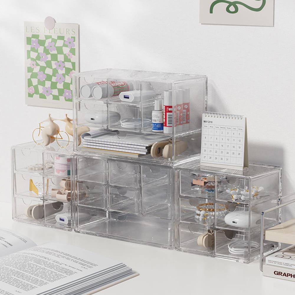 Plastic Storage Box Bathroom Organizer Stackable Dustproof Storage Box With Pull-out Drawers 1 Tiers 6 Compartments For Jewelry