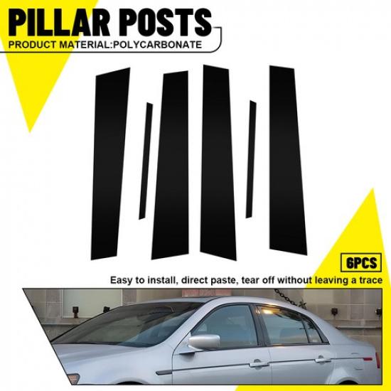 6pcs Black Window Pillar Post Molding Cover Trim Decal For Acura TL 2004-2008 EV