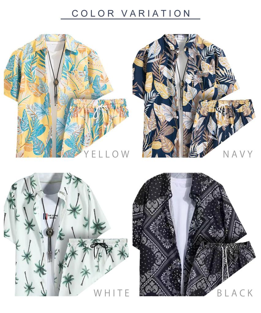 Print Aloha Set Up Short Cargo Floral [J.STORE] All-over Shirt, Pants, Sleeves, Casual, Pants, Sports, Print, Sporty, Men's, Yellow, 5S-J06-YEL
