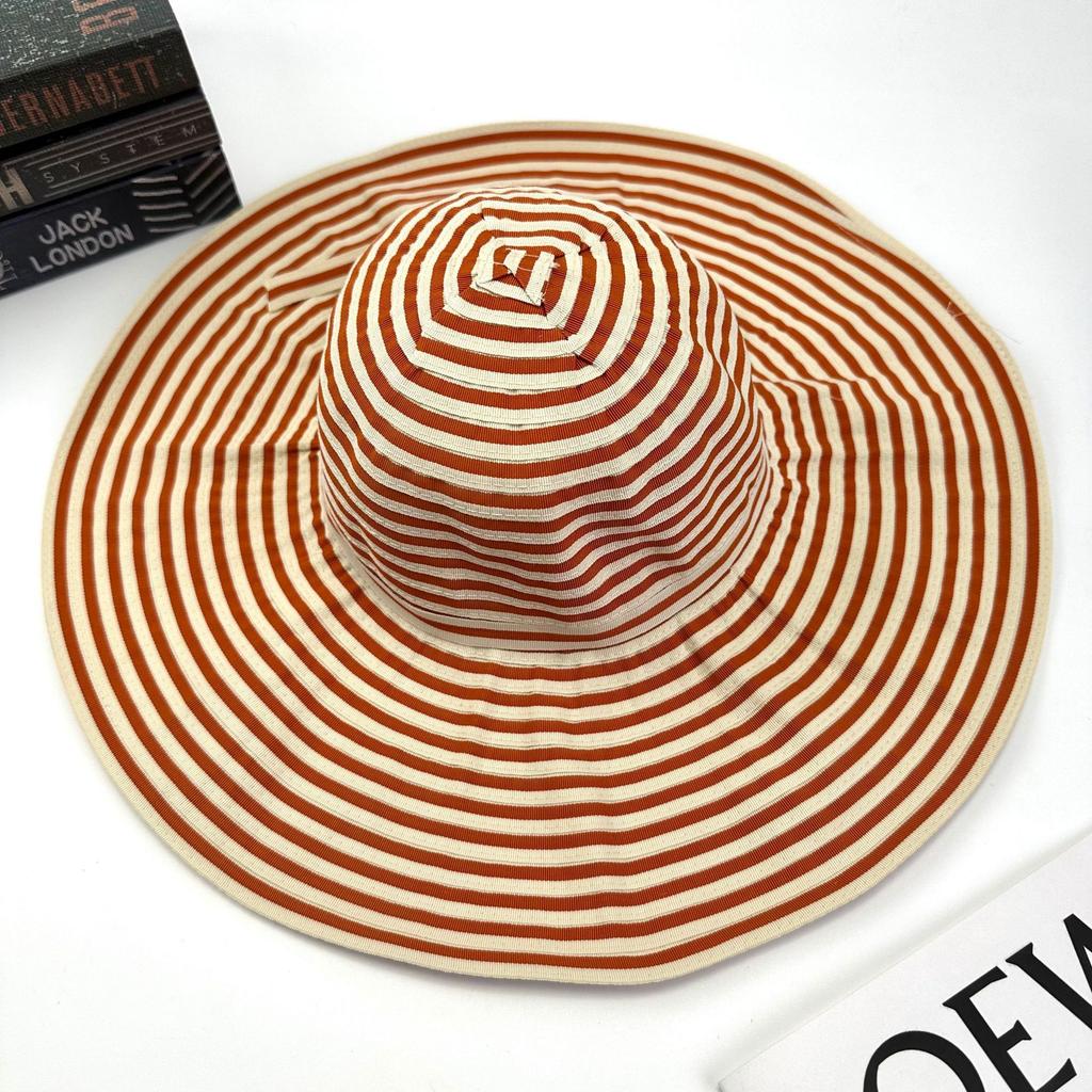Striped Bow Casual Big Brim Straw Hat Outdoor Girl Travel Beach Sunshade Sunscreen Hat