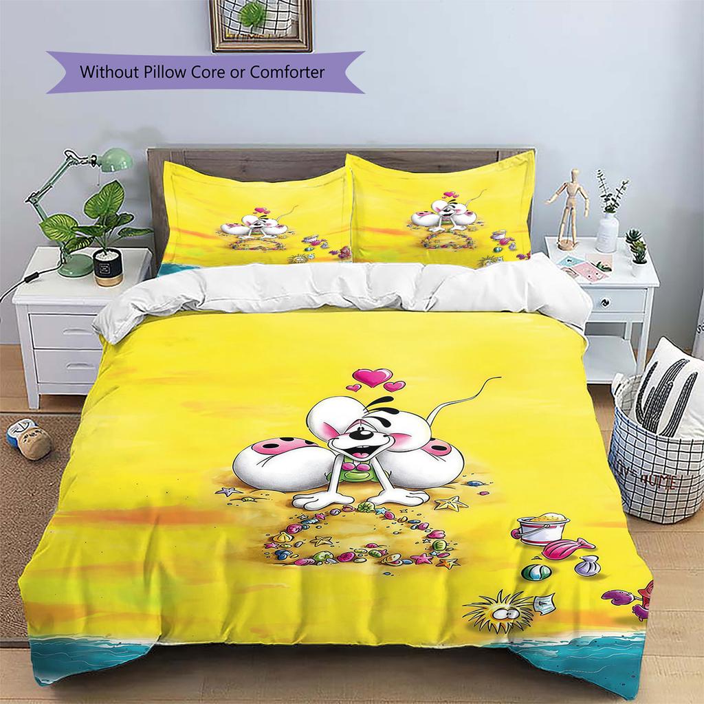 Diddl the Jumping Mouse5 Pattern Bedding Quilt Set Home Decoration Gift (1 * Duvet Cover + 2 * Pillowcase Without Core)