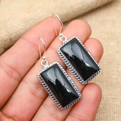 Black Onyx Gemstone Handmade 925 Sterling Silver Jewelry Exquisite Earrings For Her