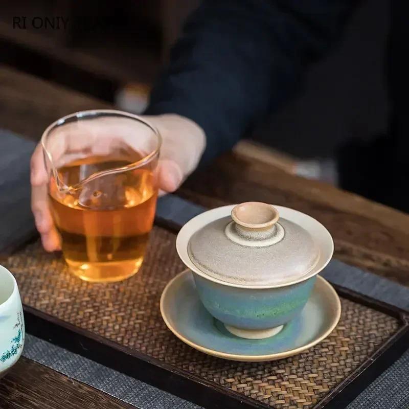 130ml Chinese High-end Ceramic Tea Tureen Master Teacup Handmade Gaiwan Travel Portable Tea Bowl Household Teaware Accessories
