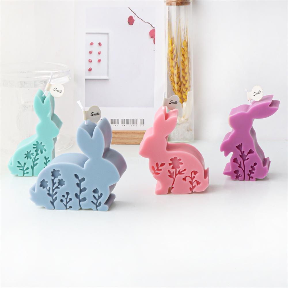 Silicone Rabbit Candle & Soap Mold with Floral Design