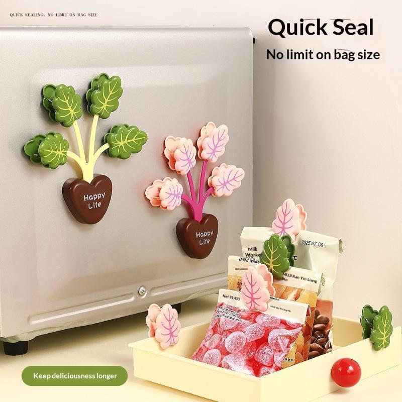 Cute Plant Shaped Magnetic Sealing Clips Strong Grip Nice Look For Kitchen Snack Sealing Fridge Decor