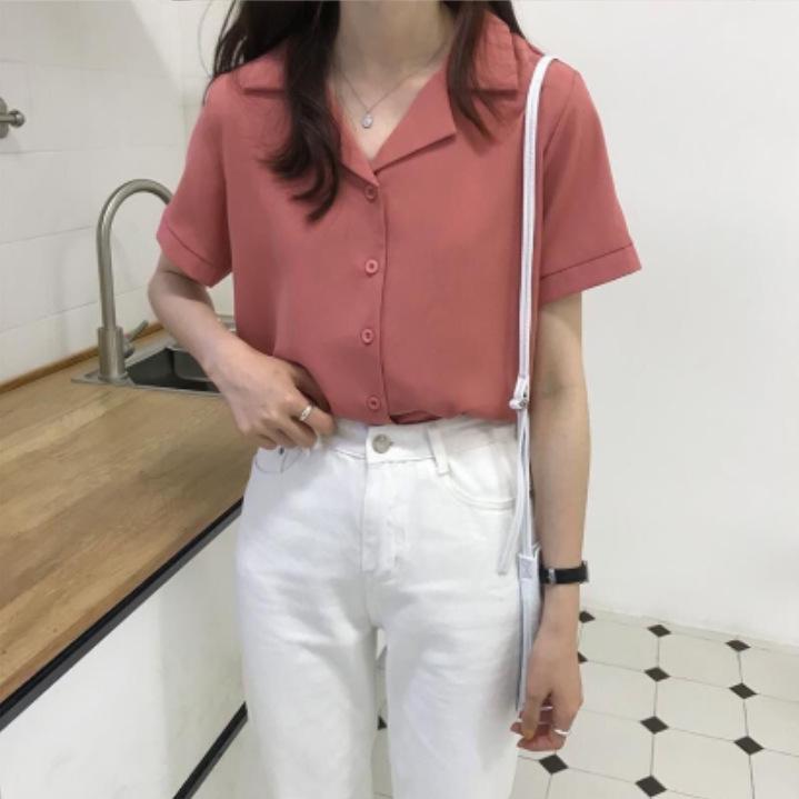 Spring 2026 Korean Retro Style Women's Professional Lapel Short Sleeve Shirt