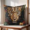 Leopard Kranz Kunst Kissenbezug Natürlicher Leinen Bio-Stoff Beidseitiger Druck Sofakissenbezüge Heimdeko Geschenk