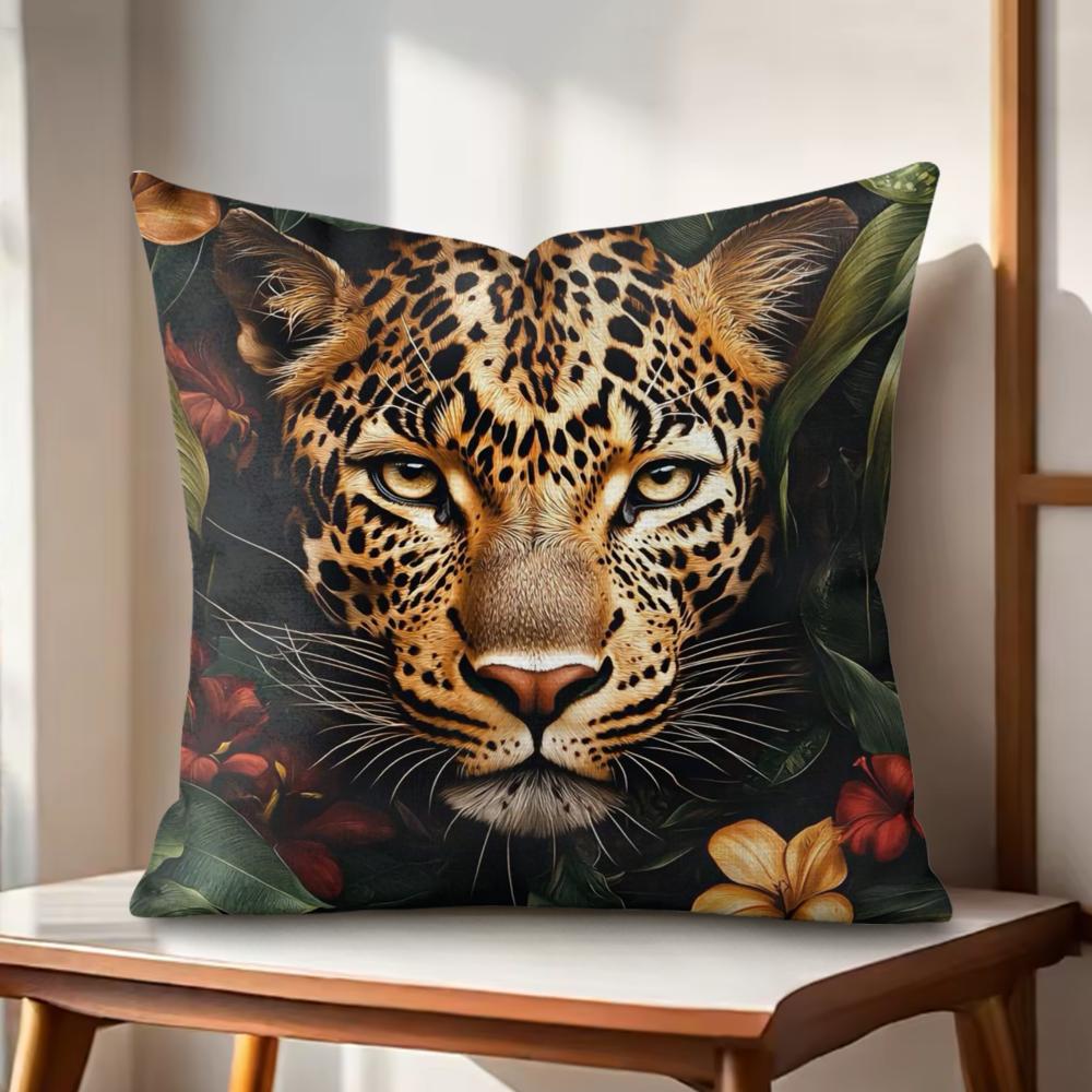 

Leopard Wreath Art Cushion Cover Natural Linen Organic Fabric DoubleSided Printing Couch Pillow Covers Home Decor Gift 30x30cm
