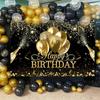 Black Golden Happy Birthday Backdrop Banner 30th 40th 50th 60th Birthday Party Backdrop Decor Photo Photography Background Props