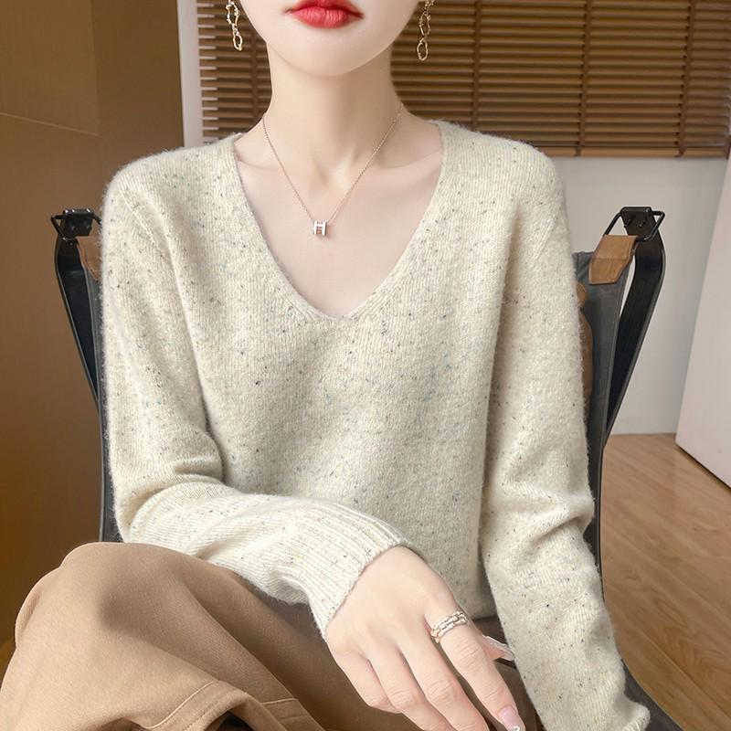 

Women s 100% Wool V-Neck Slim Fit Sweater - Thick Knit Pullover for Autumn/Winter XL (Suitable for 125-135 Jin)