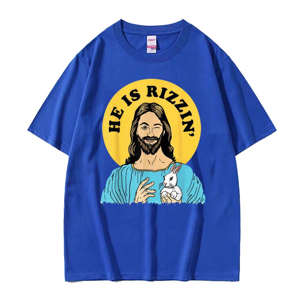 Fashion He Is Rizzin Jesus Funny Meme Graphic T Shirts Men Women Humor Streetwear Tshirts Casual 100 Cotton Oversized Tshirt