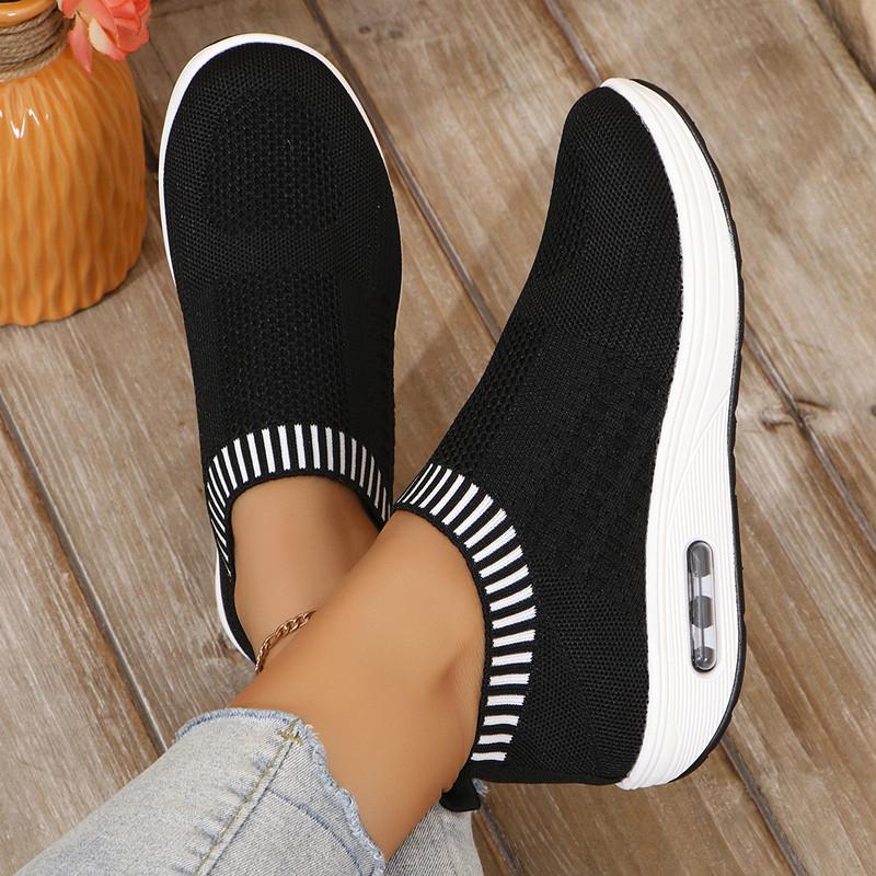 Spring and Autumn Footwear Large Size Shallow-mouth Flying Woven Round Head and Thick-soled Casual Single Shoes Women's Shoes