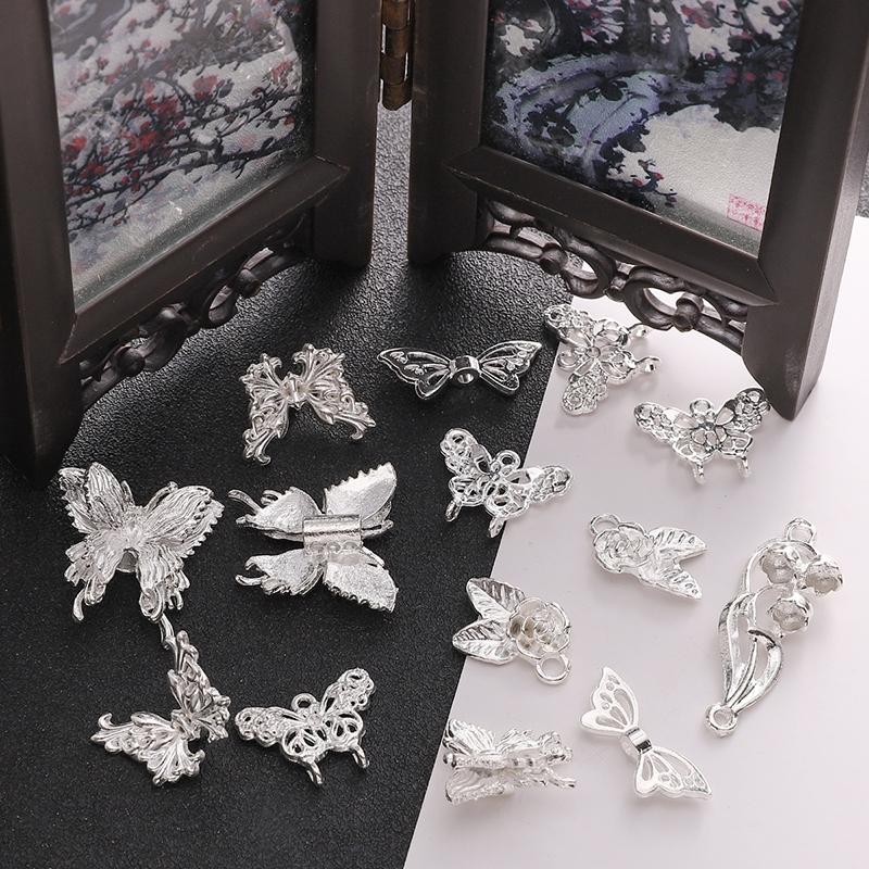 Silver Butterfly Accessories Alloy Butterfly Flower Half Bracelet Diy Accessories Chinese Style DIY Bracelet Bracelet Jewelry