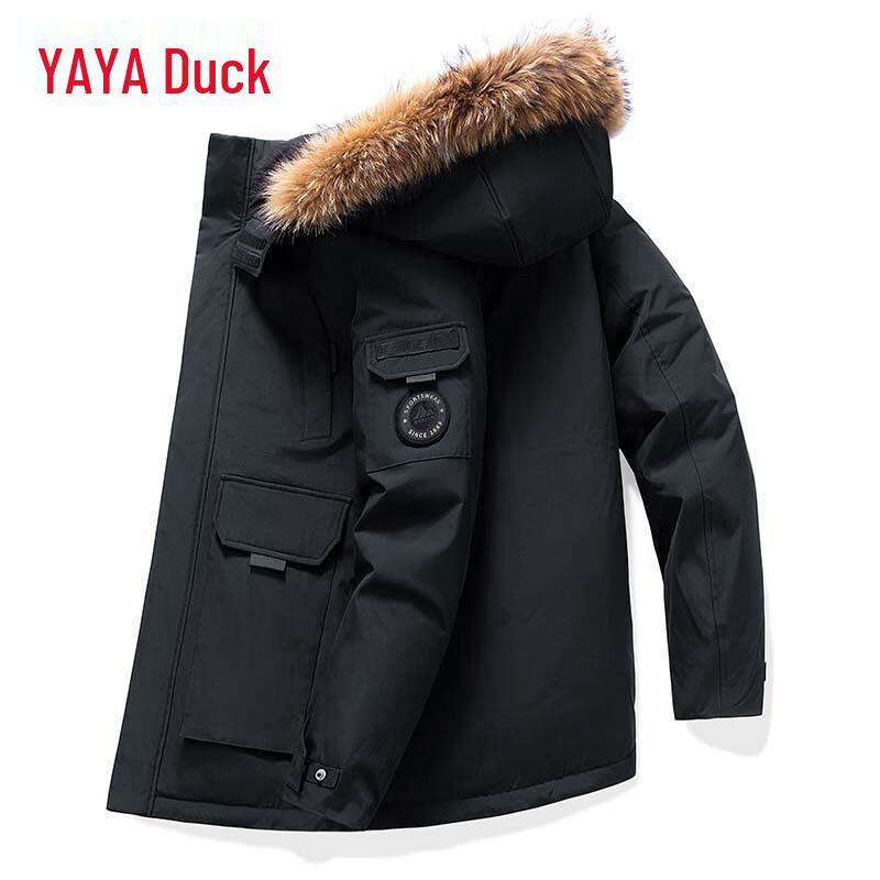 YAYA Unisex Winter Hooded Down Jacket with Faux Fur Collar