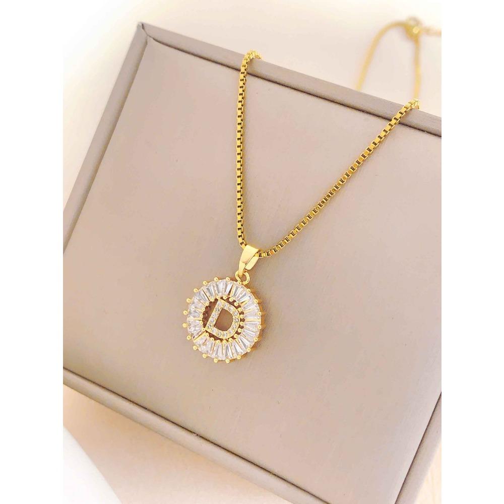 Necklace Does Not Fade, Women's Summer Square Circle Letter Necklace, Titanium Steel Necklace, Versatile High-end Clavicle Chain